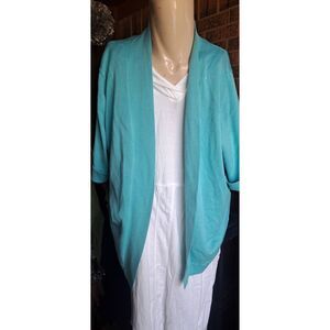 Avenue Women’s Turquoise Open Front Cardigan Size 22/24 Lightweight Rayon Blend